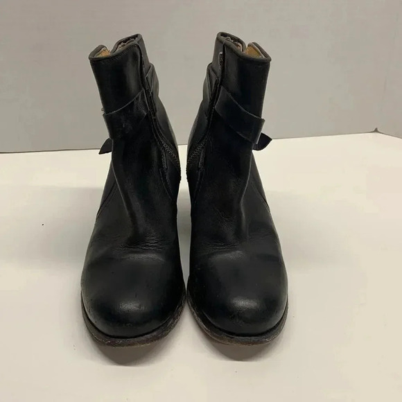 Frye Malorie Knotted Short Heeled Leather Boots Booties Buckle Black 7.5 - Picture 3 of 12